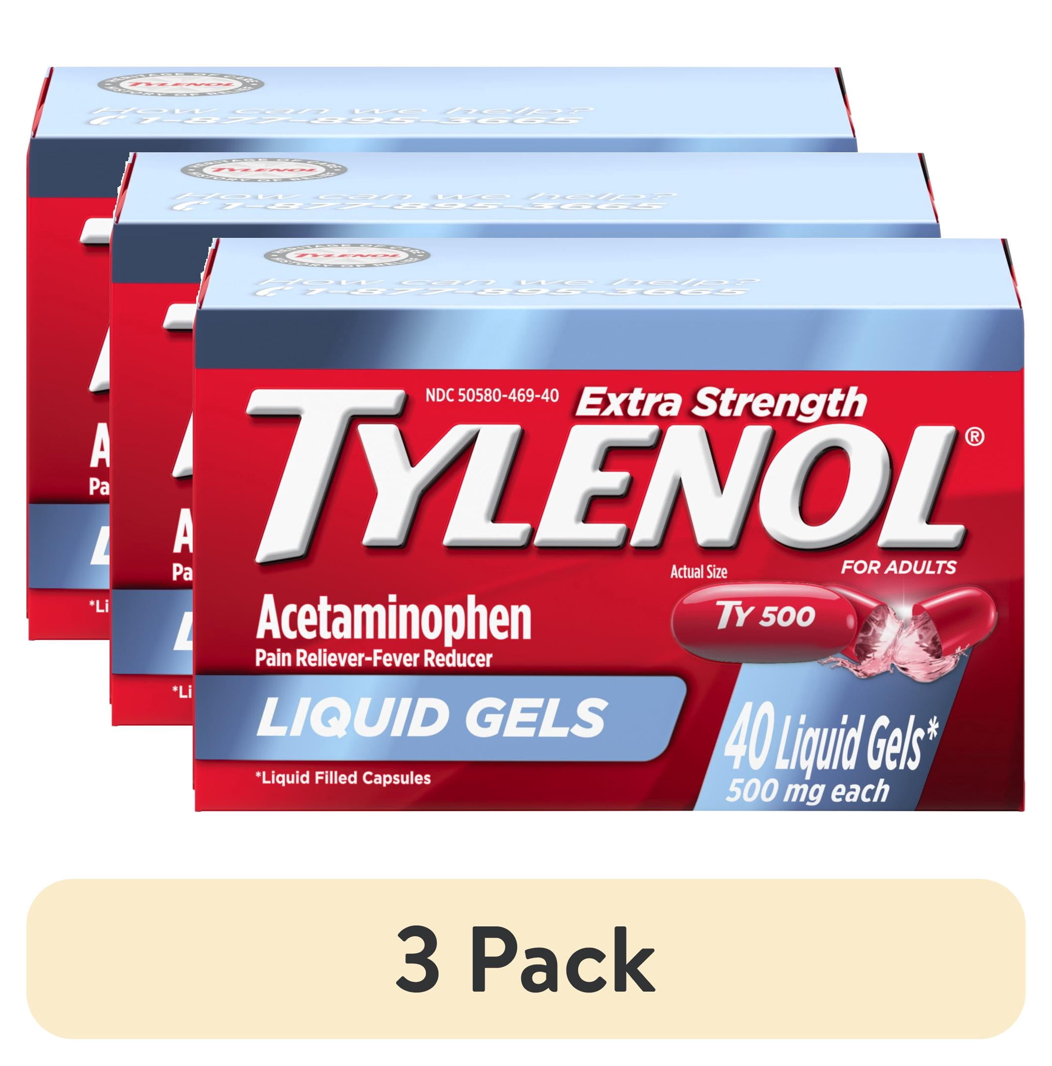(3 pack) Tylenol Extra Strength Acetaminophen Liquid Gels, Fast, Strong Relief, Gentle on Stomach, 40 Count