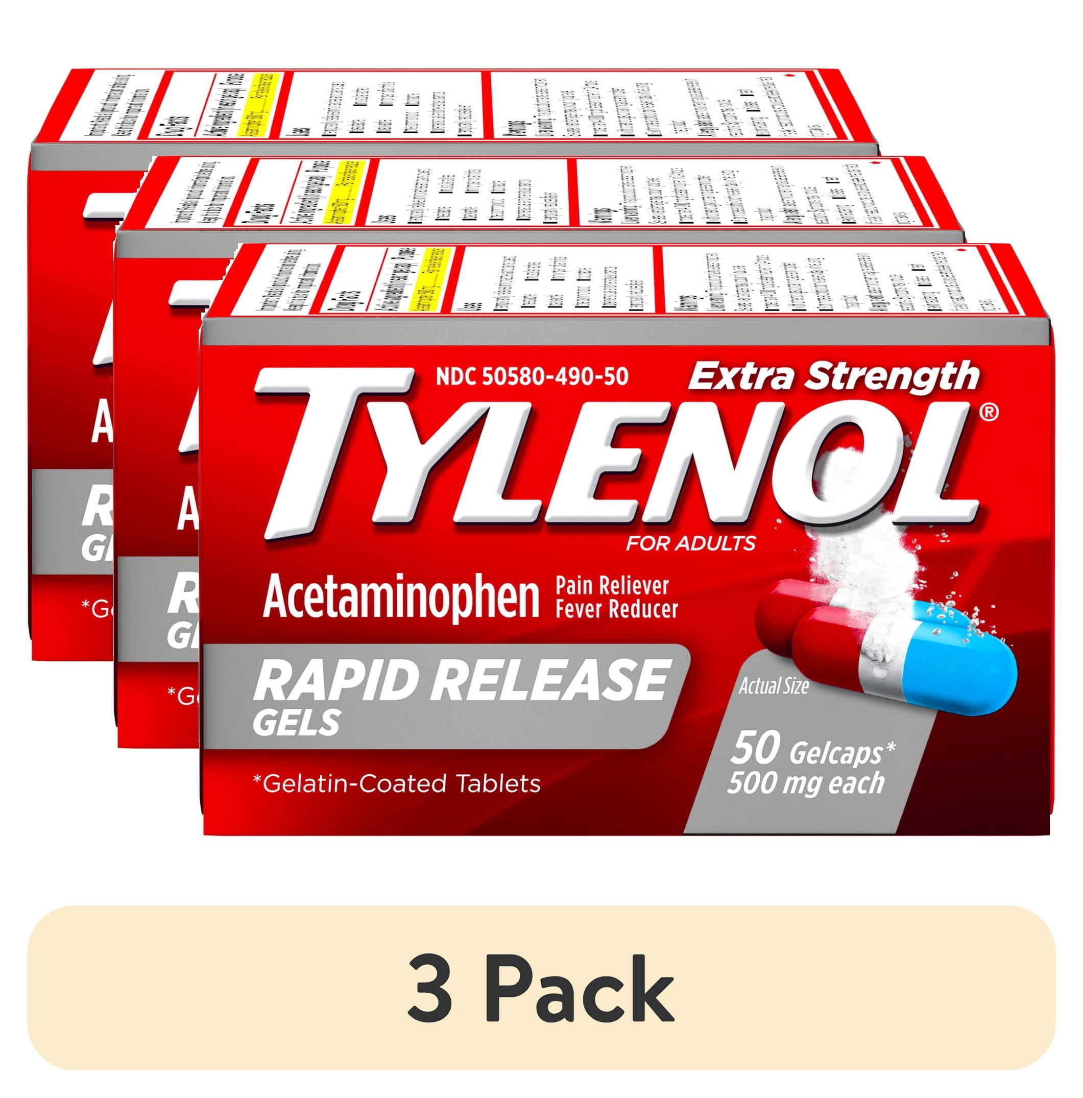 (3 pack) Tylenol Extra Strength Pain Relief Rapid Release Gels 500mg, Value Size, 100 Count, 2 Pack