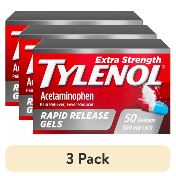 (3 pack) Tylenol Extra Strength Pain Relief Rapid Release Gels 500mg, Value Size, 100 Count, 2 Pack