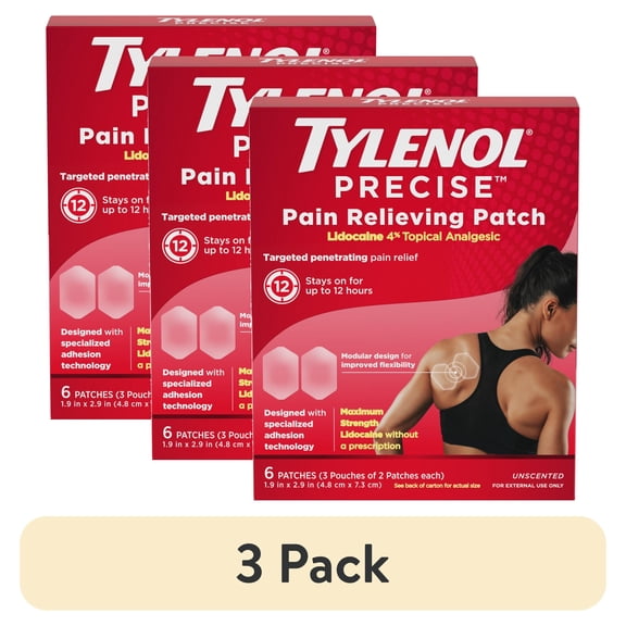 (3 pack) Tylenol Precise Pain Relief Patches, Max OTC Strength Lidocaine, 3 x 2 Count
