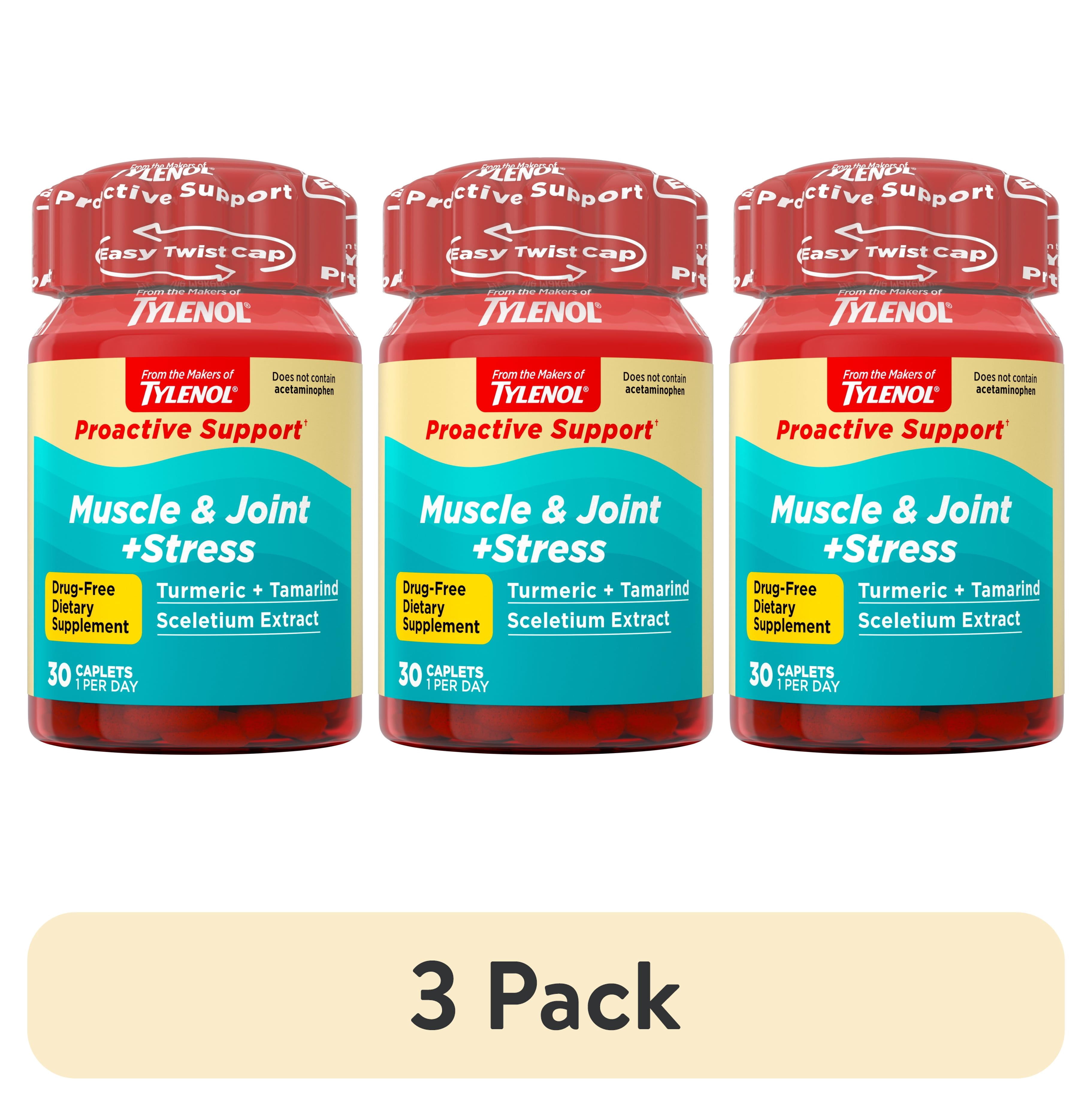(3 pack) Tylenol Proactive Support* Muscle & Joint Supplements + Stress, 30 Count