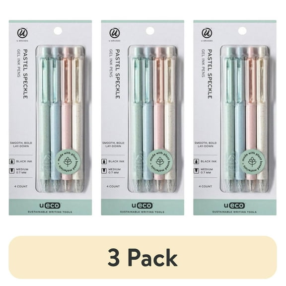 (3 pack) U Brands U-Eco Gel Pen, Black Ink, Pastel Speckle, 4 Count, 0.7mm
