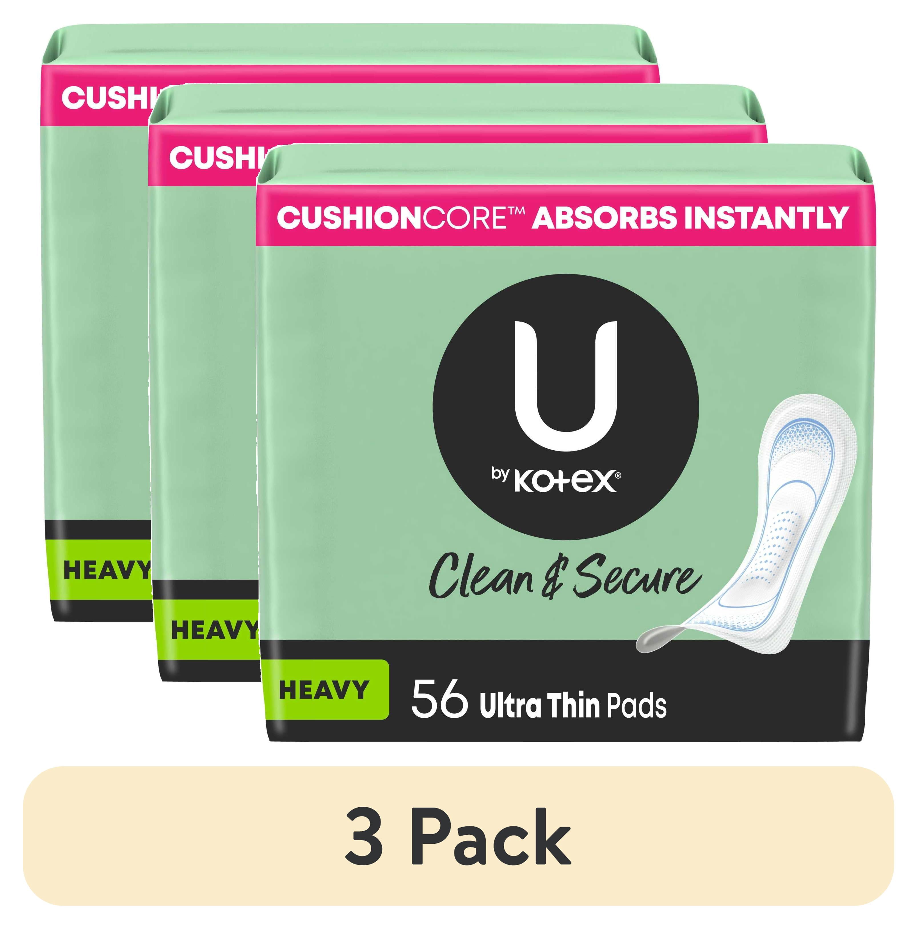 (3 pack) U by Kotex Clean & Secure Ultra Thin Pads, Heavy Absorbency, 56 Count