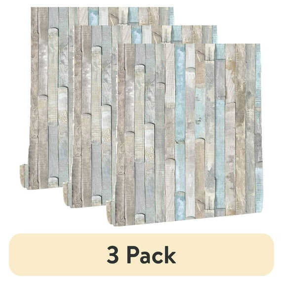 (3 pack) UMIGGEE 17.7" x 118" Rustic Wood Wallpaper Self-Adhesive Removable Wallpaper Blue Peel and Stick Wallpaper Vinyl Wood Wall Paper for Home Decoration Wall Covering Old Furniture Renovation