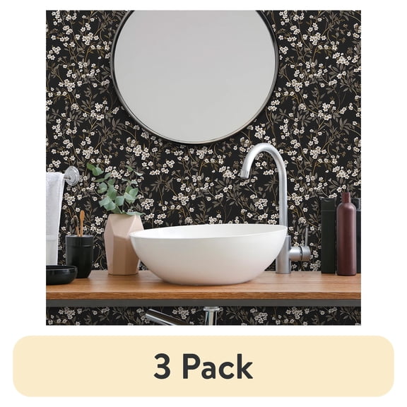 (3 pack) UMIGGEE Floral Wallpaper Peel and Stick Flower Black Wall Paper Self Adhesive Wallpaper 17.7-in x 118-in Contact Paper Removable Wallpaper for Home Decor Wall Covering Old Furniture Renovation