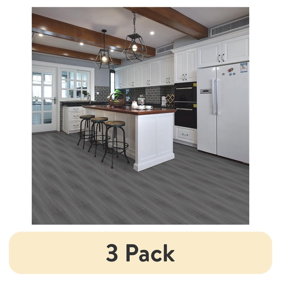 (3 pack) UMIGGEE Gray Peel Stick Flooring 36" x 6" 10 Pieces/Pack Vinyl Wood Look Flooring Thin Tiles, Easy to Install for Bathroom, Kitchen, Living Room