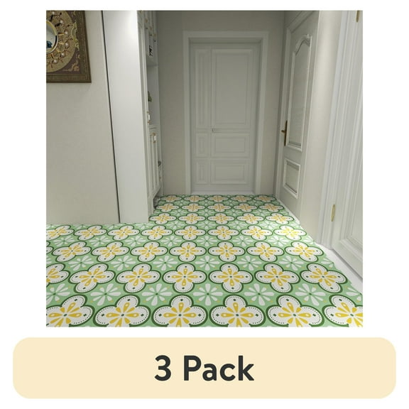 (3 pack) UMIGGEE Peel and Stick Floor Tile 12in x 12in x 1mm 20 Pcs/Pack) Look Floor Green flower Self Adhesive Vinyl Flooring Durable Transform for Kitchen Bedroom Laundry Room (20 Sq. ft/Pack)