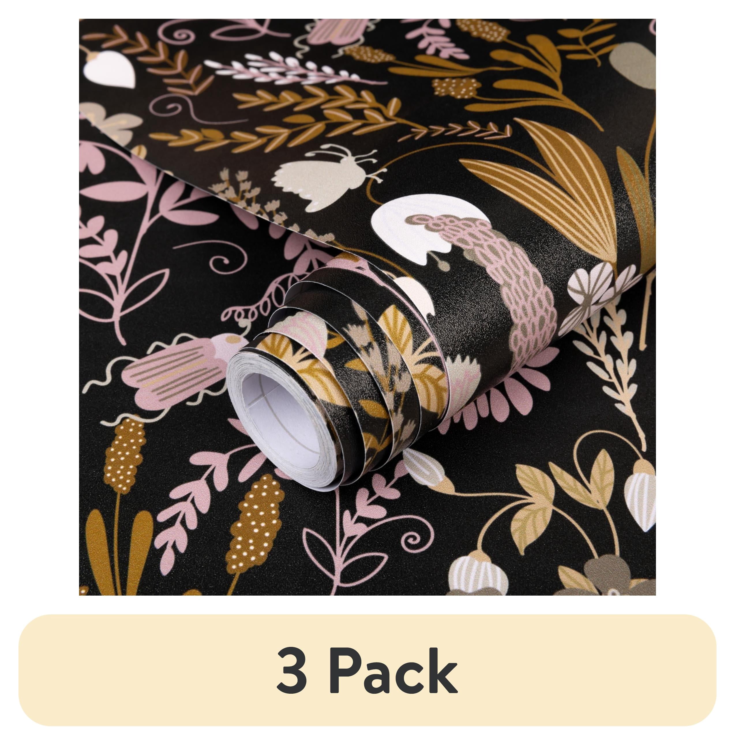 (3 pack) UMIGGEE Peel and Stick Wallpaper 17.7" x 118" Black Floral Self Adhesive Removable Wallpaper Peel and Stick for Home Bedroom Cabinets Thicken