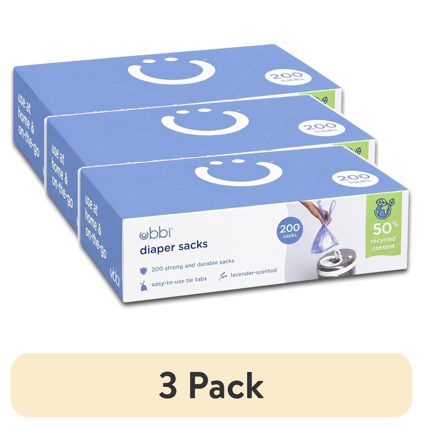 (3 pack) Ubbi Disposable Diaper Sacks, Lavender Scented, Easy-to-Tie Tabs, Diaper Disposal , 200 Count, Newborn