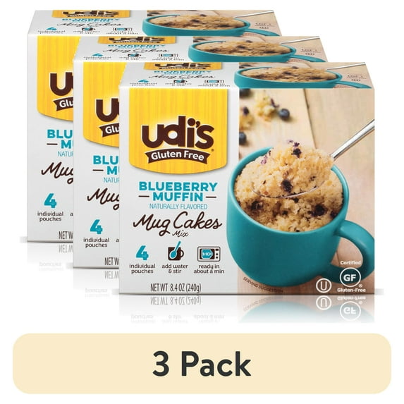 (3 pack) Udi's Gluten Free Blueberry Muffin Mug Cake Mix, 8.4 oz, 4 Count
