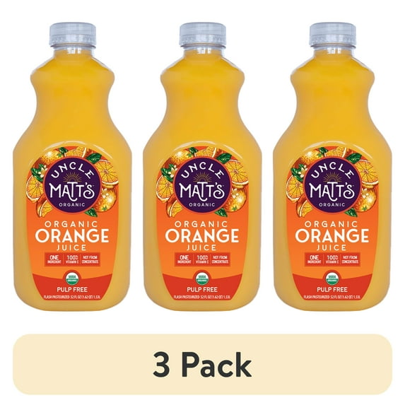 (3 pack) Uncle Matt's Organic Pulp Free Orange Juice, 52 oz