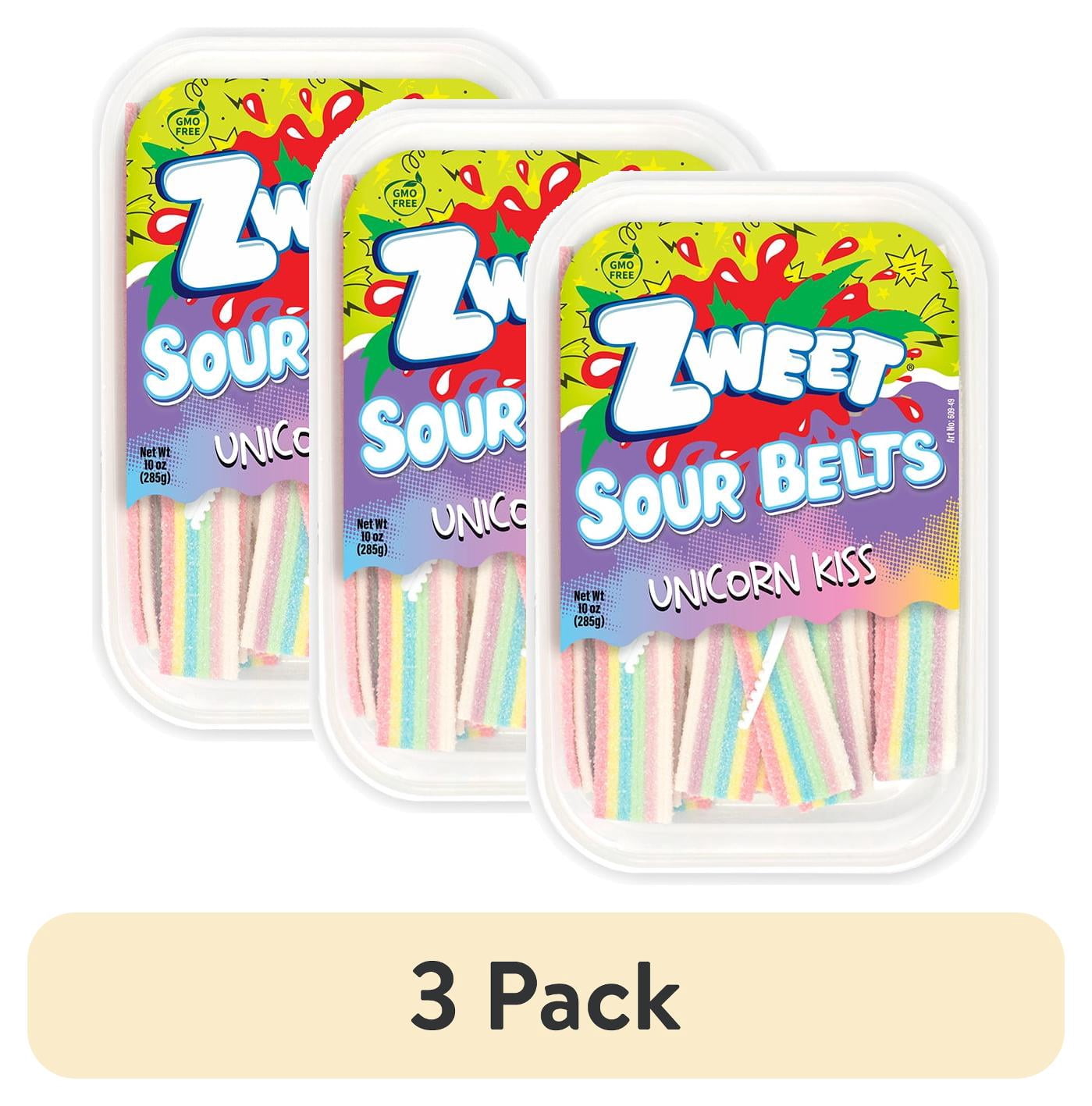 3 pack) Zweet Sour Belts Licorice Candy, Tasty & Colorful Unicorn