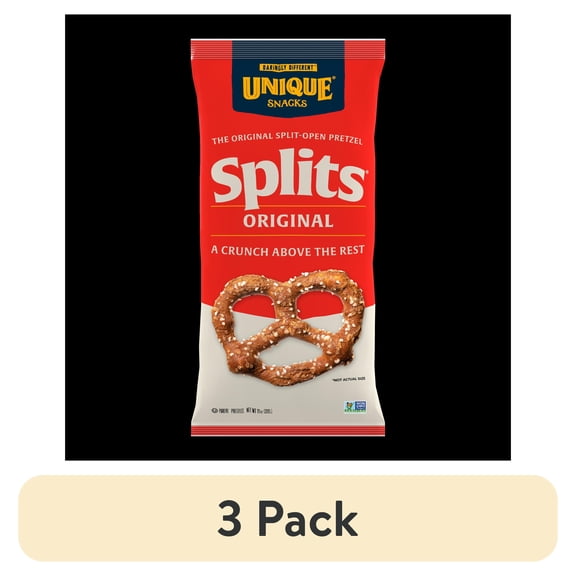 (3 pack) Unique Snacks Pretzels Original Splits All Natural with Flavor Bubbles, 11 oz