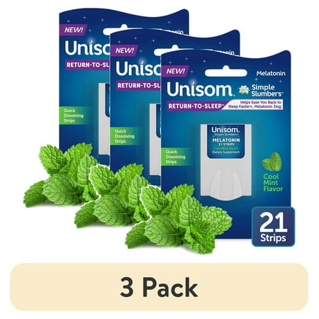 (3 pack) Unisom Simple Slumbers Return-to-Sleep Dissolving Strips, Cool Mint, 21 Ct