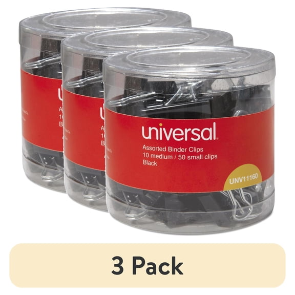 (3 pack) Universal Binder Clips with Storage Tub Black Silver 60 Count