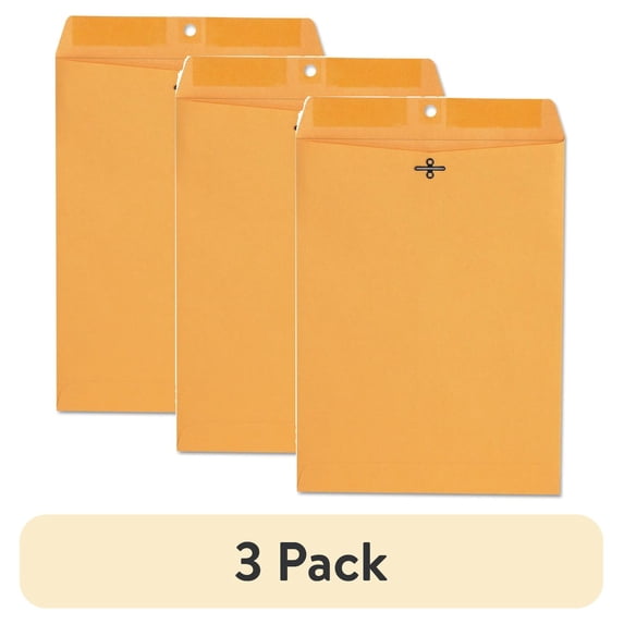 (3 pack) Universal Kraft Clasp Envelope, #90, Cheese Blade Flap, Clasp/Gummed Closure, 9 x 12, Brown Kraft, 100/Box -UNV35264