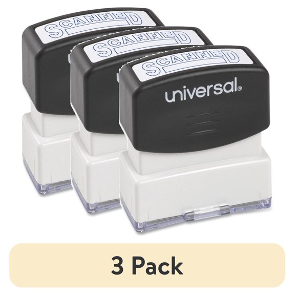 (3 pack) Universal Message Stamp, SCANNED, Pre-Inked One-Color, Blue -UNV10157