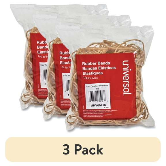 (3 pack) Universal Rubber Bands, Size 18, 3 x 1/16, 400 Bands/1/4lb Pack -UNV00418