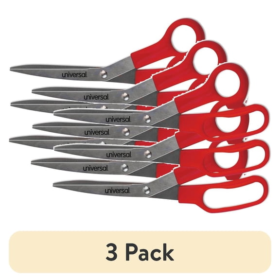 (3 pack) Universal UNV92019 7.75 in. Long 3 in. Cut Length General Purpose Stainless Steel Scissors - Red Offset Handles (3/Pack)