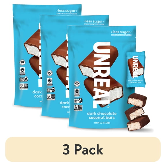 (3 pack) Unreal Dark Chocolate Coconut Bars, 4.2 oz Gluten Free