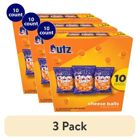 (3 pack) Utz Cheese Balls Snack Pack, Multipack, 1 oz, 10 Count