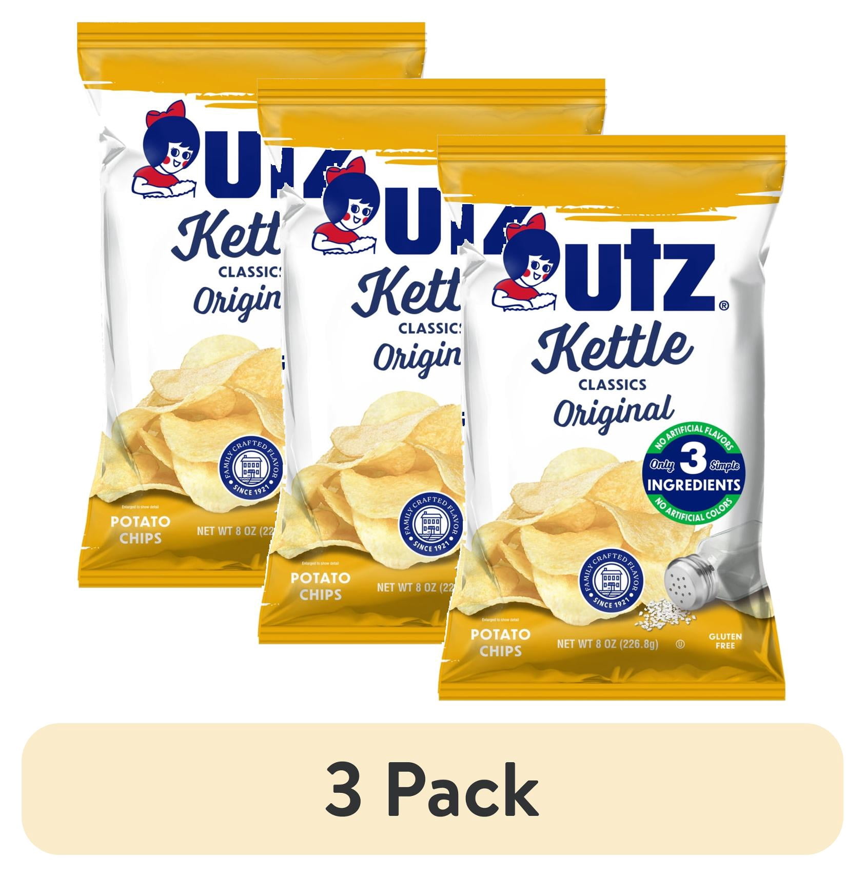 (3 pack) Utz Kettle Classics Original Potato Chips, Gluten-Free, 8 oz Bag
