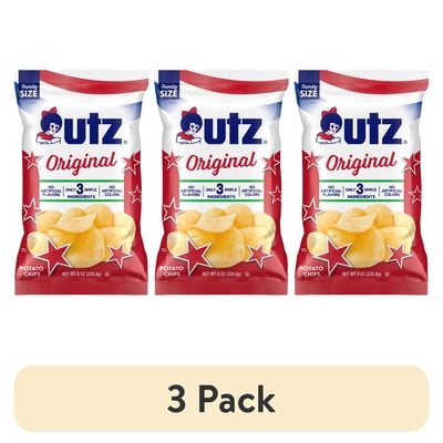 (3 pack) Utz Original Potato Chips, Gluten-Free, 8 oz Family Size Bag