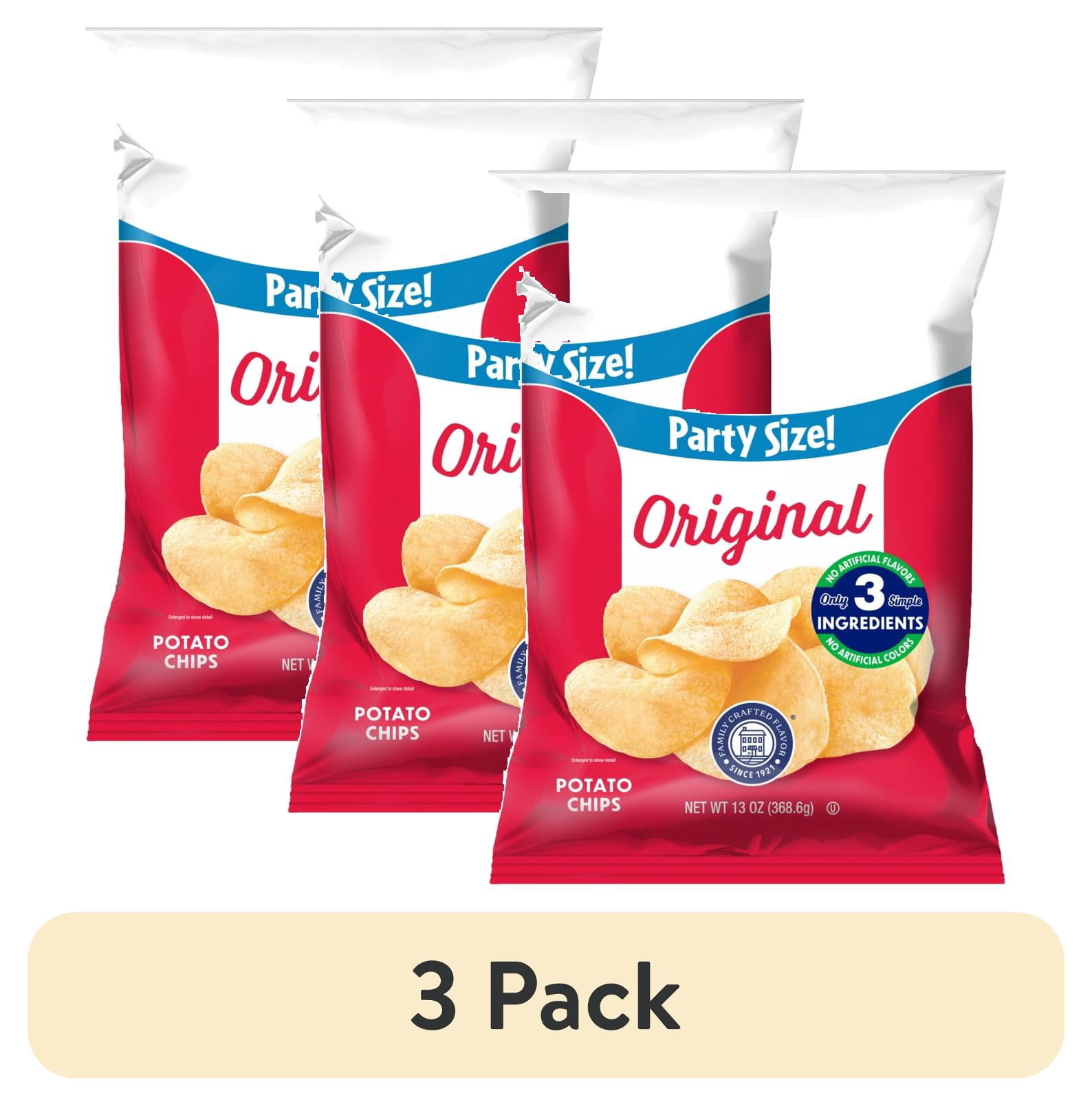 (3 pack) Utz Original Potato Chips, Gluten-Free, Party Size, 13 oz Bag