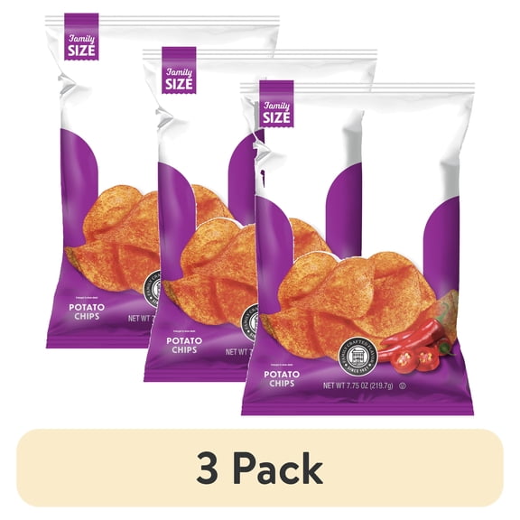 (3 pack) Utz Red Hot Potato Chips, Gluten-Free, Family Size, 7.75 oz Bag