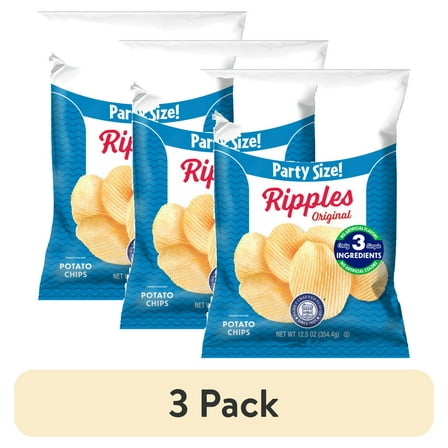 (3 pack) Utz Ripples Original Potato Chips, Gluten-Free, 12.5 oz Party Size Bag