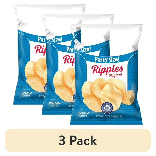 (3 pack) Utz Ripples Original Potato Chips, Gluten-Free, Party Size, 12.5 oz Bag