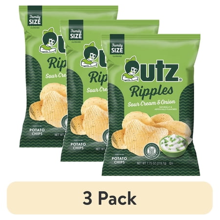 (3 pack) Utz Ripples Sour Cream & Onion Flavored Potato Chips 7.75 oz Family Size Bag