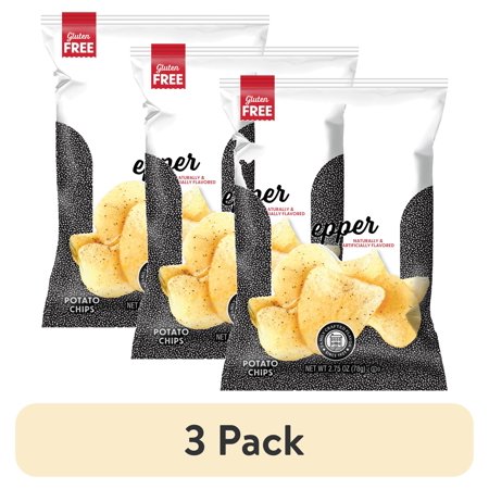 (3 pack) Utz Salt & Pepper Potato Chips, Gluten-Free, 2.75 oz Bag