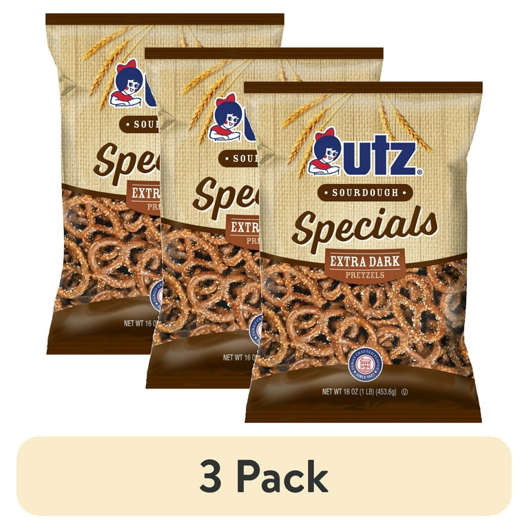 3 pack) Utz Sourdough Special Extra Dark Pretzels, 16 oz Bag