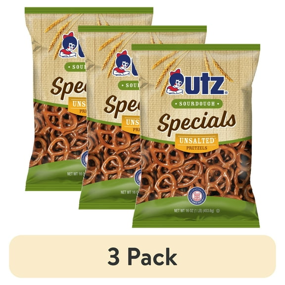 (3 pack) Utz Sourdough Specials Unsalted Pretzels, 16 oz Bag