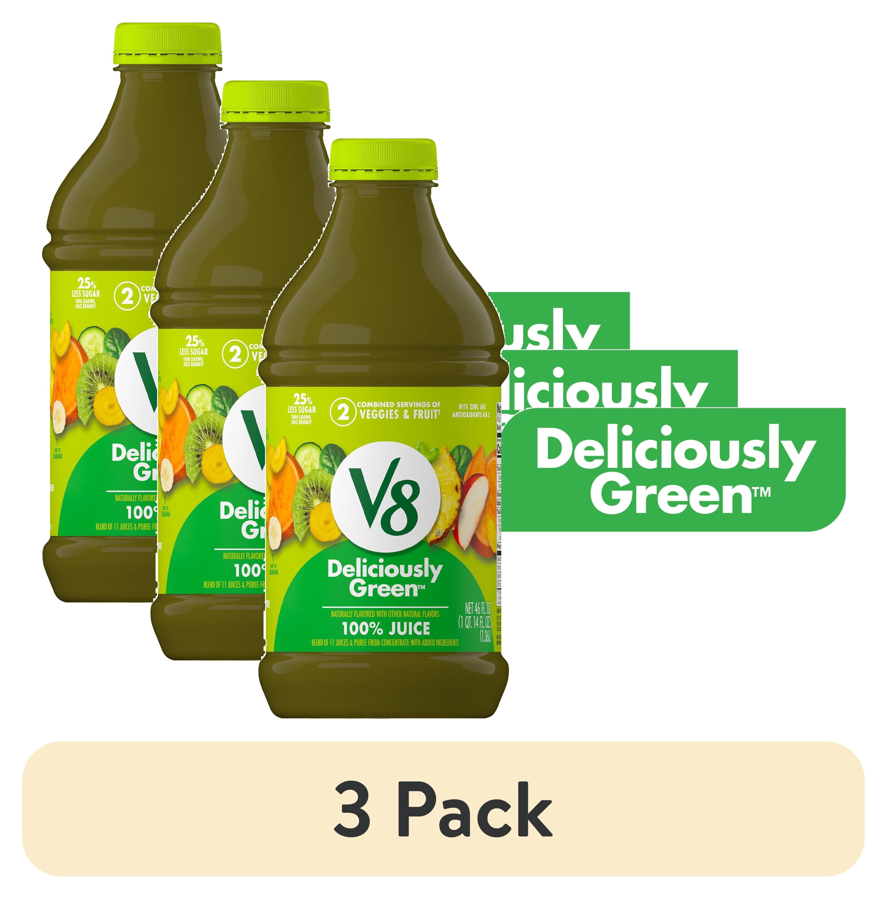 (3 pack) V8 Deliciously Green 100% Fruit and Vegetable Juice, 46 fl oz Bottle