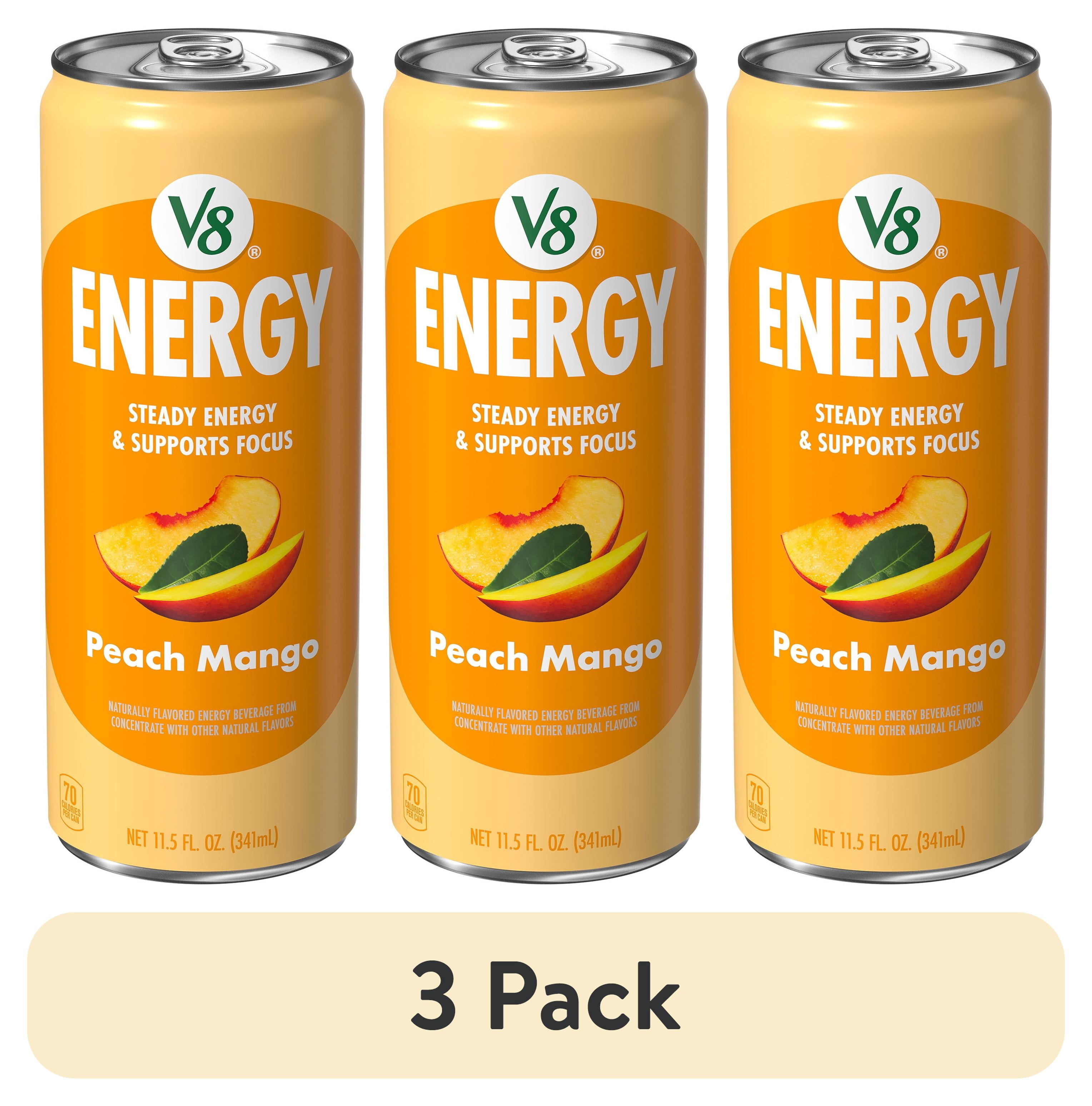 (3 pack) V8 Energy Still Peach Mango Energy Drink, 11.5 fl oz Can