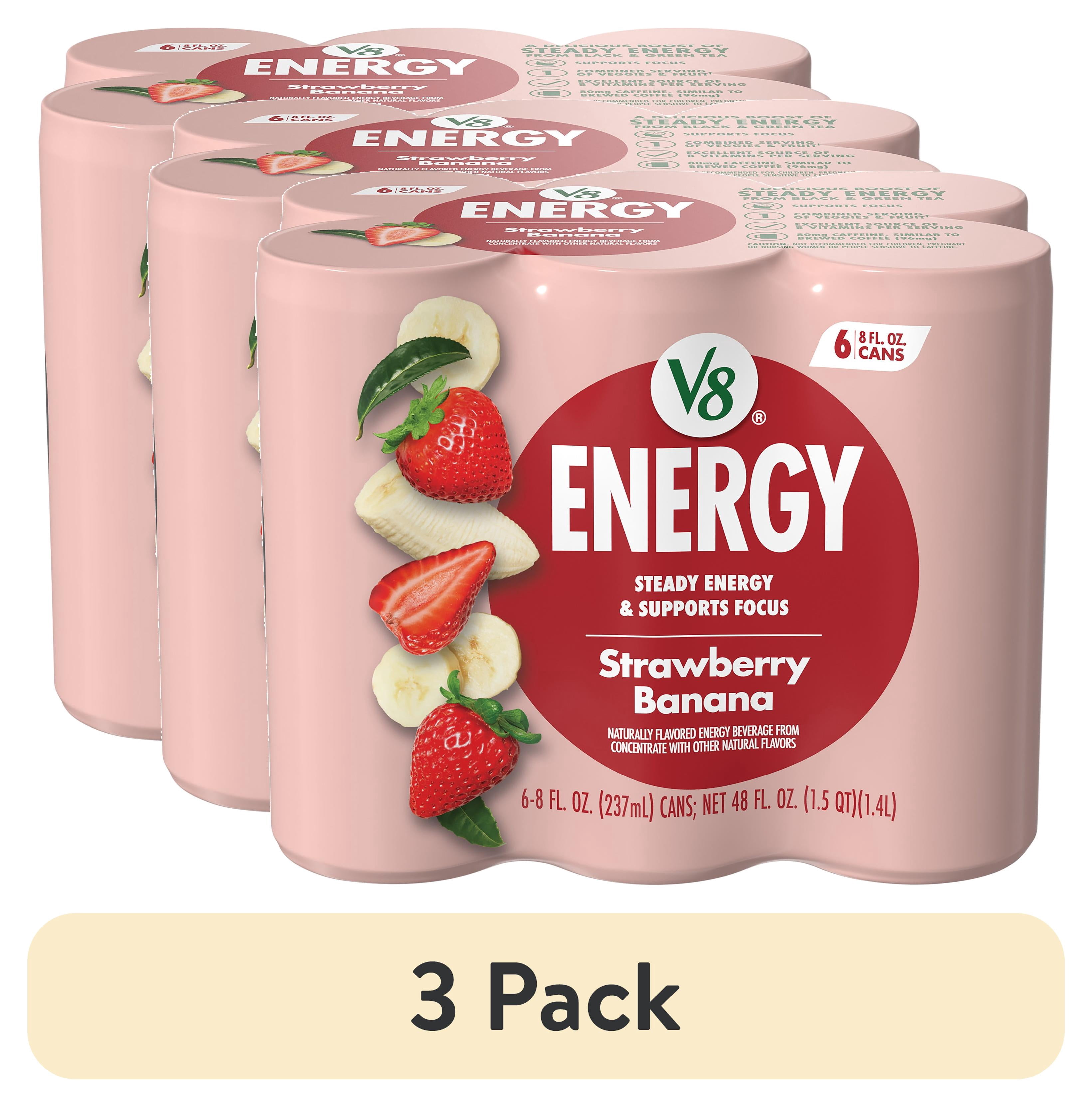 (3 pack) V8 Energy Strawberry Banana Juice Energy Drink, 8 fl oz Can (6 Pack)