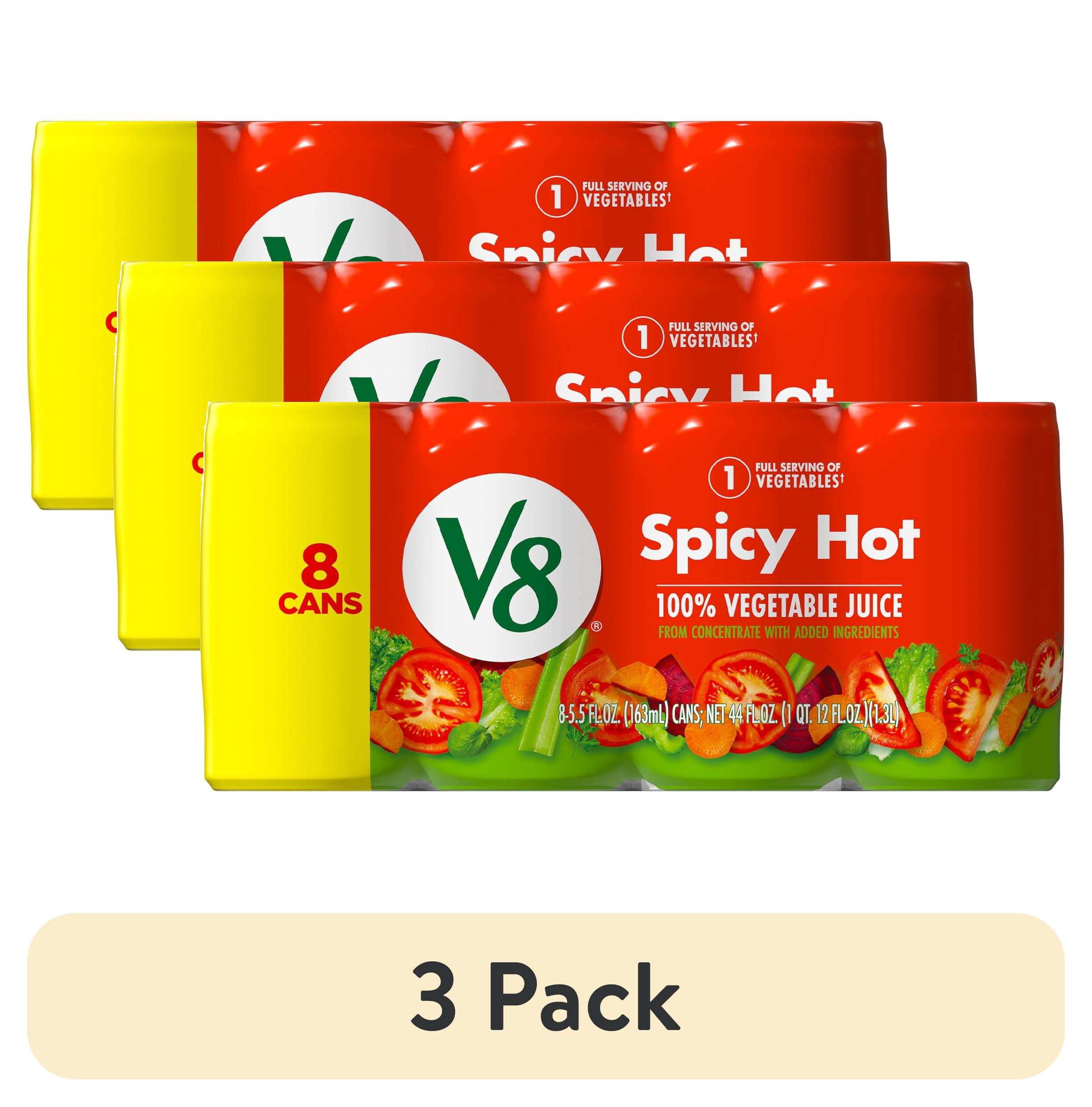 (3 pack) V8 Spicy Hot 100% Vegetable Juice, 5.5 fl oz Can, 8 Count