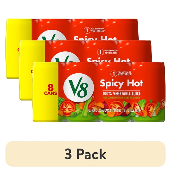 (3 pack) V8 Spicy Hot 100% Vegetable Juice, 5.5 fl oz Can, 8 Count