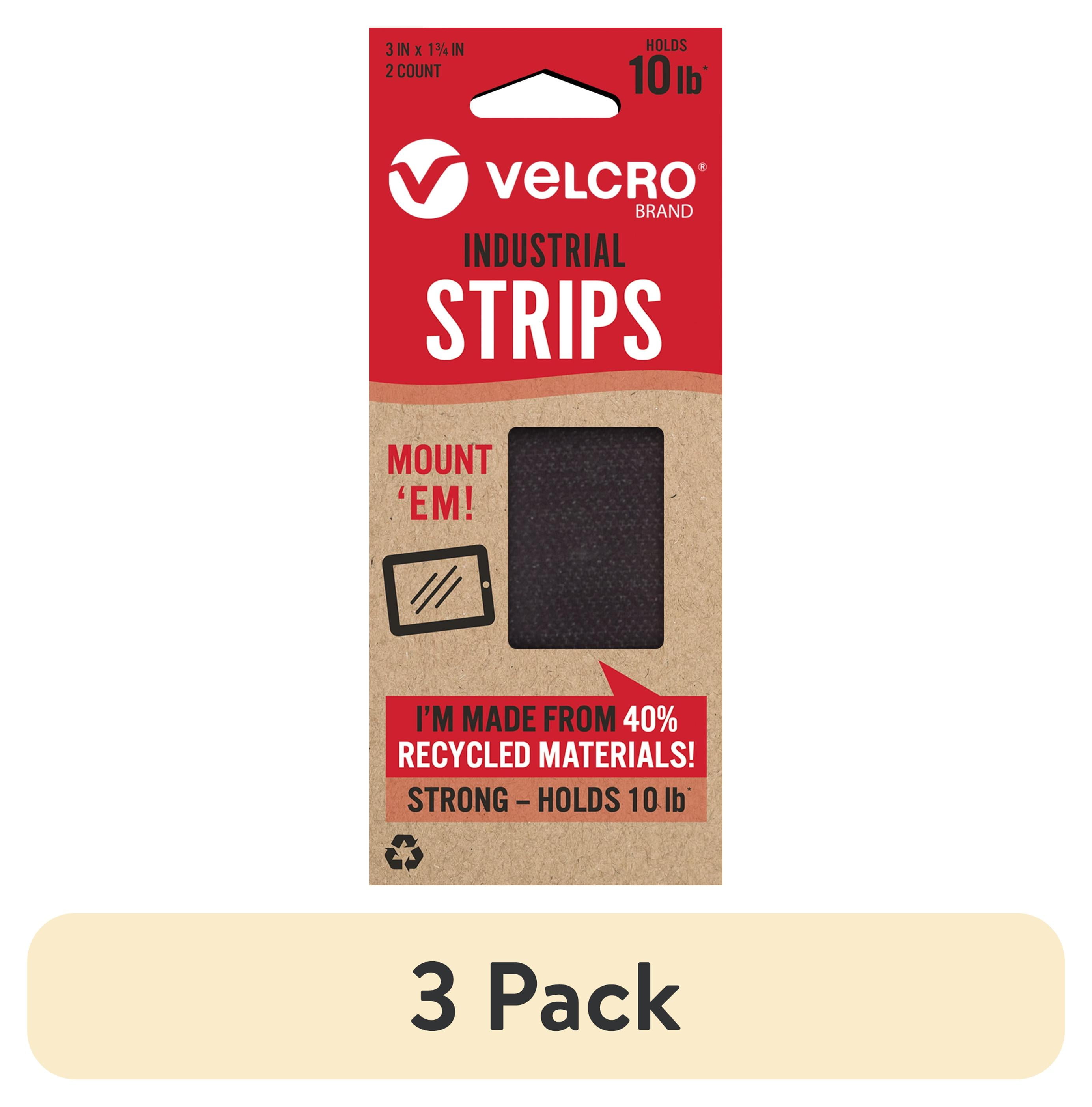 (3 pack) VELCRO Brand ECO Collection Mount'em Industrial Strength Strips 3in x 1 3/4in, Sustainable 40% Recycled Materials, 2ct Black