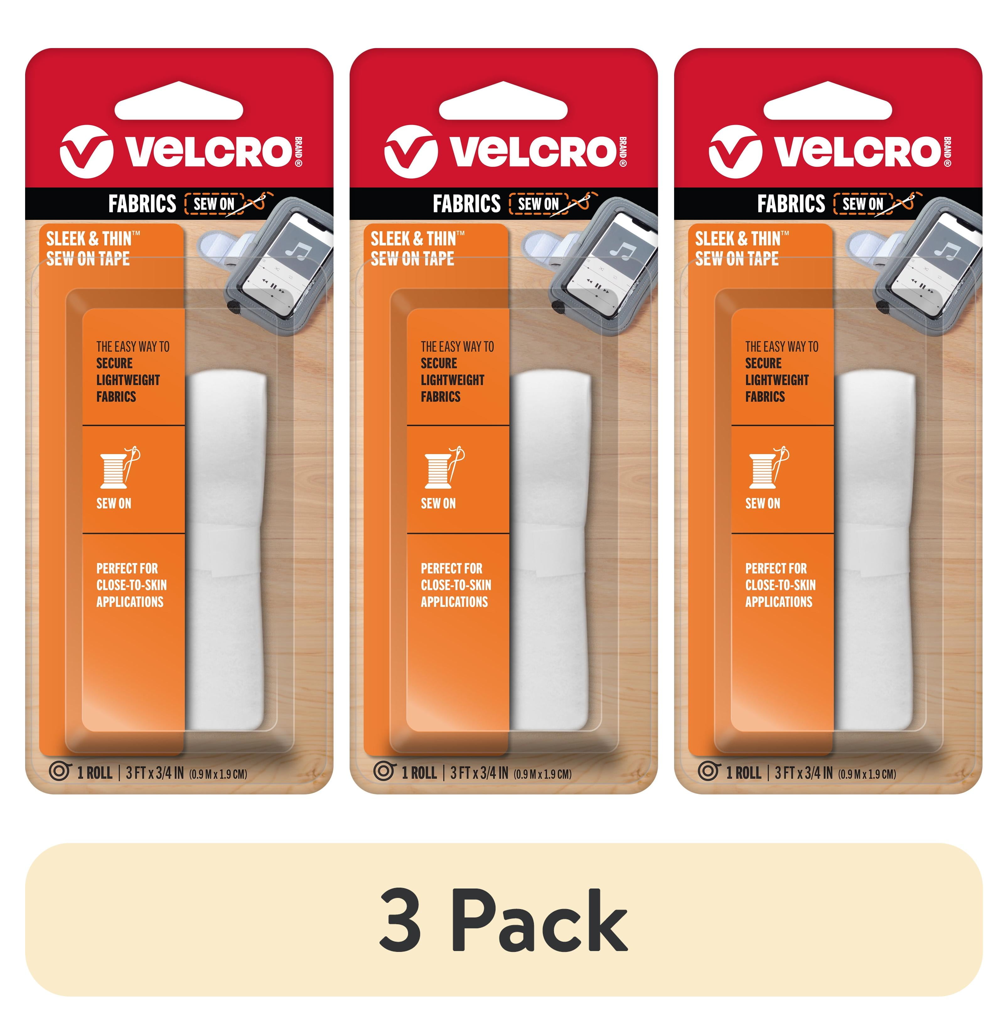 (3 pack) VELCRO Brand SLEEK & THIN™ - Sew on Hook & Loop Fastener for Fabrics | 3ft x 3/4in size Tape, White | Soft on Skin Ultra Light with Sewing Lane Technology
