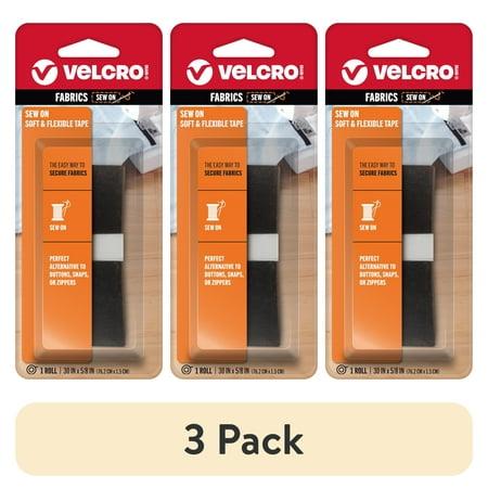 (3 pack) VELCRO Brand Sew On Soft and Flexible 30in x 5/8in Roll Black