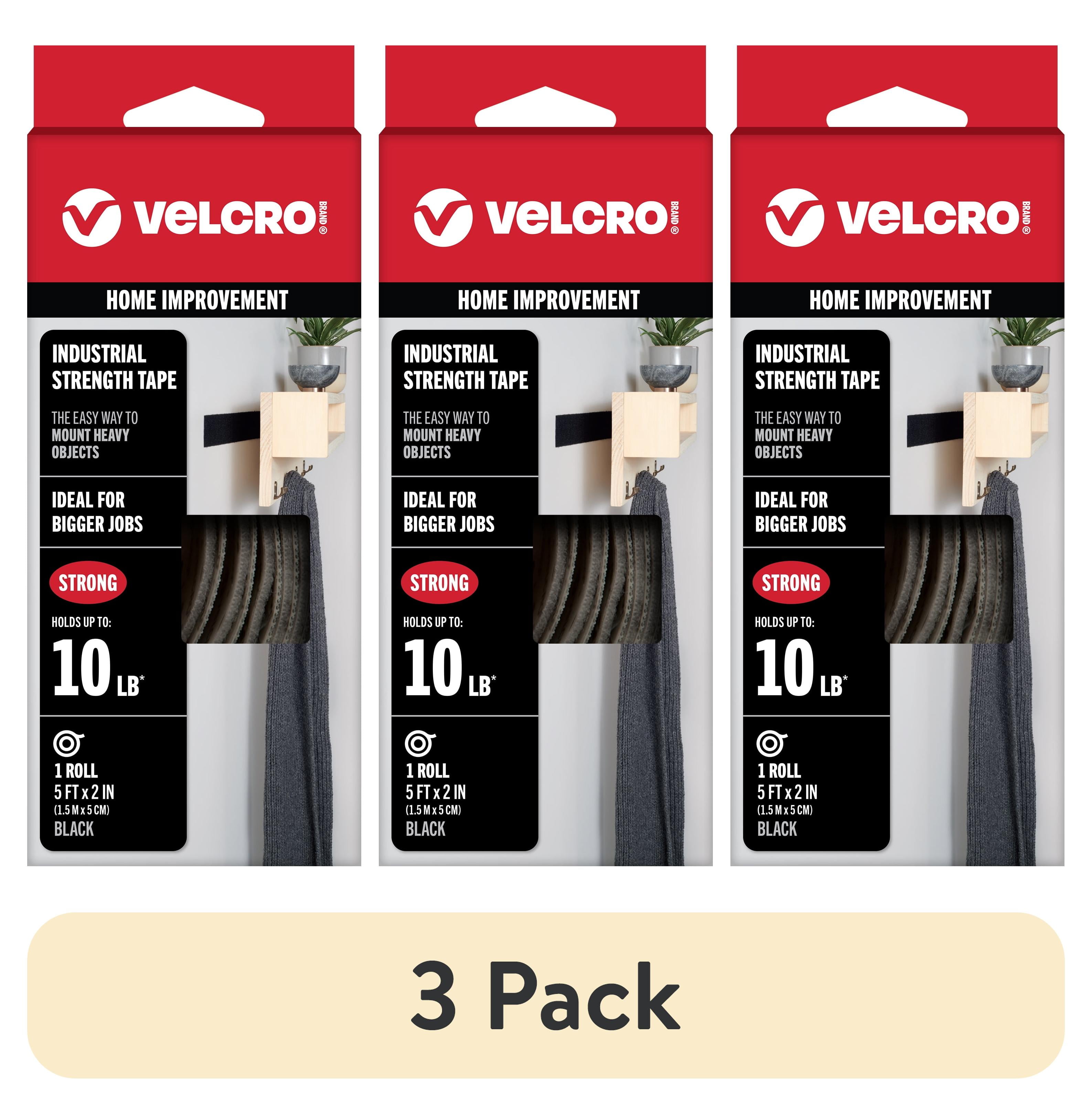 (3 pack) VELCRO Brand Industrial Strength Heavy Duty Tape, Indoor & Outdoor Use, Superior Holding Power on Smooth Surfaces, 5ft x 2in Black Tape