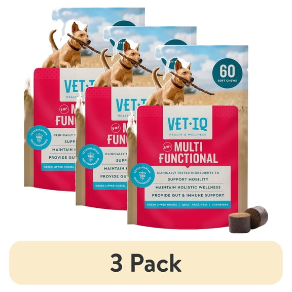 (3 pack) VetIQ 8-in-One Multifunctional Supplements for Dogs, Supports Hip & Joint, Urinary Tract, Immune System, Skin Health and Heart Health, Soft Chews, 60 Count
