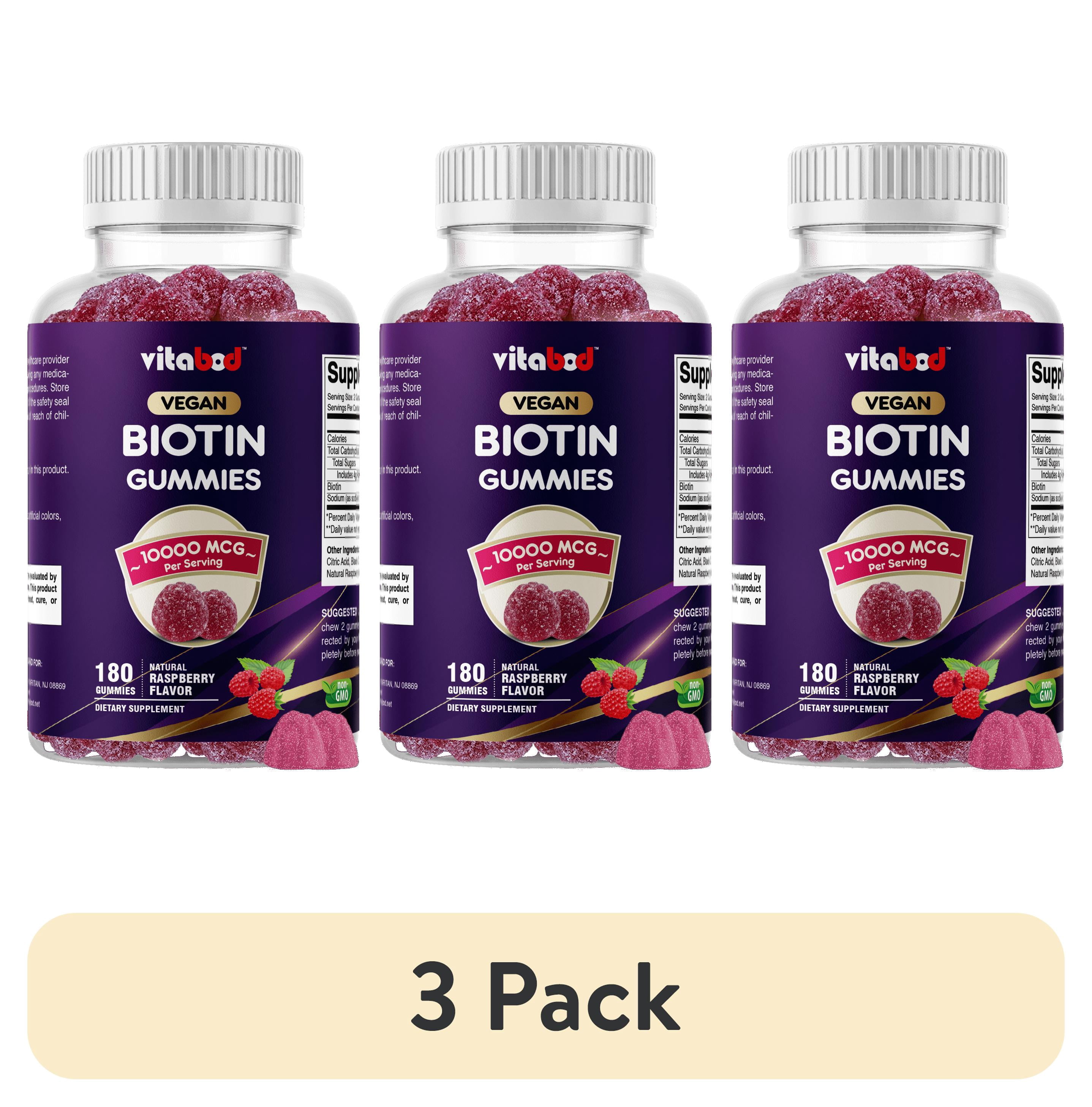 (3 pack) VITABOD Biotin Gummies 10000mcg for Healthy Hair, Skin & Nails Growth Vitamins for Women, Men & Kids - Vegan, Non-GMO, Hair Growth Supplement 180 Gummies