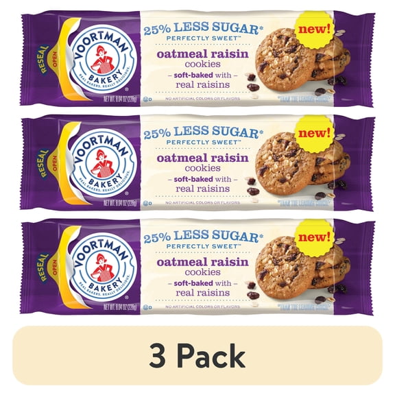 (3 pack) VOORTMAN Bakery Perfectly Sweet Oatmeal Raisin Cookies 8.04 Oz