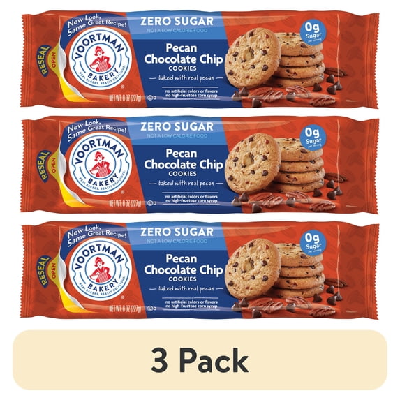 (3 pack) VOORTMAN Bakery Zero Sugar Pecan Chocolate Chip Cookies 8 oz