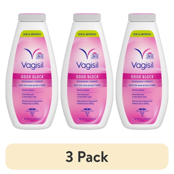 (3 pack) Vagisil Daily Intimate Deodorant Powder, with Odor Block Protection, Talc-Free, 8 oz