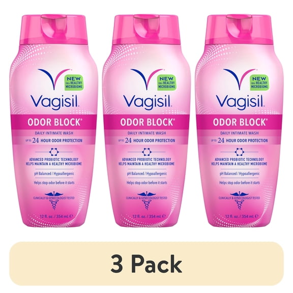 (3 pack) Vagisil Feminine Wash for Intimate Area Hygiene, Odor Block, Gynecologist Tested, Hypoallergenic, 12 fl oz,